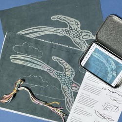 Fabrics, threads, stitchery packs and kits