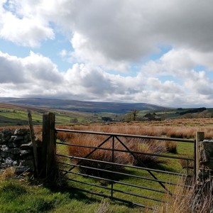 view from a gateway across open moorland