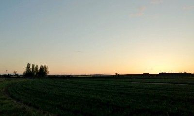 sunset over dark fields